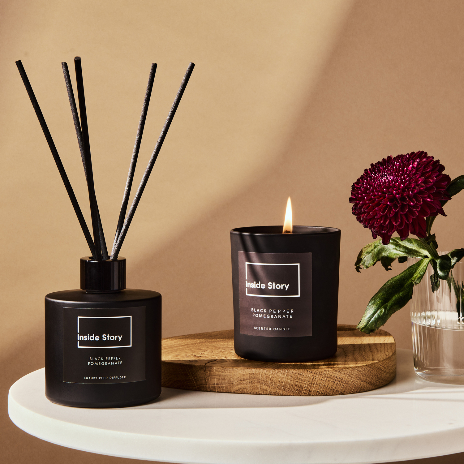 a stylish soy wax candle and diffuser